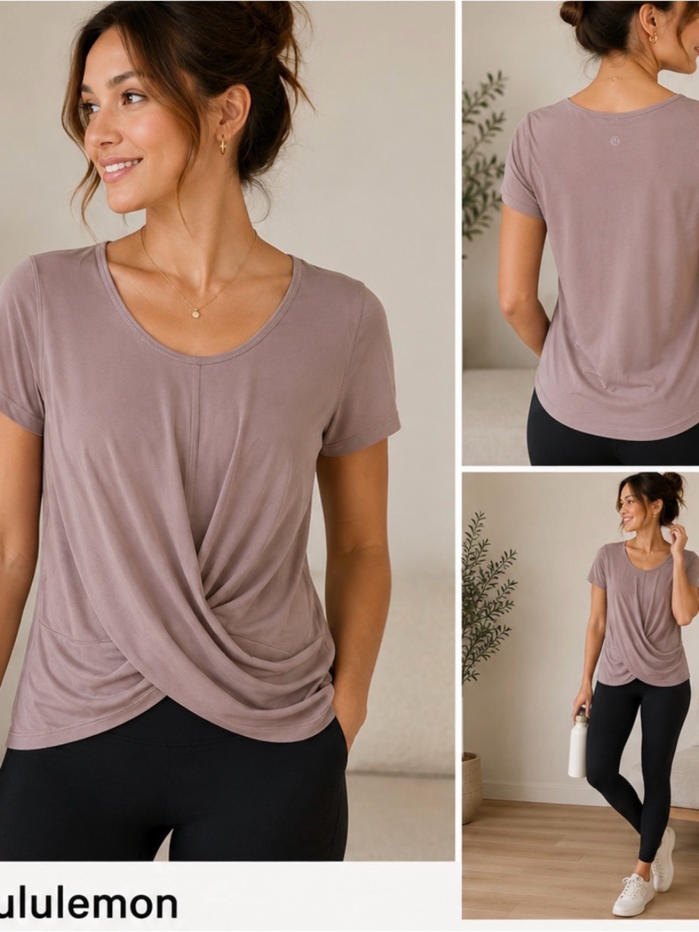 581 Lululemon Twist Front Short Sleeve Active Top Mauve Pink Size 8